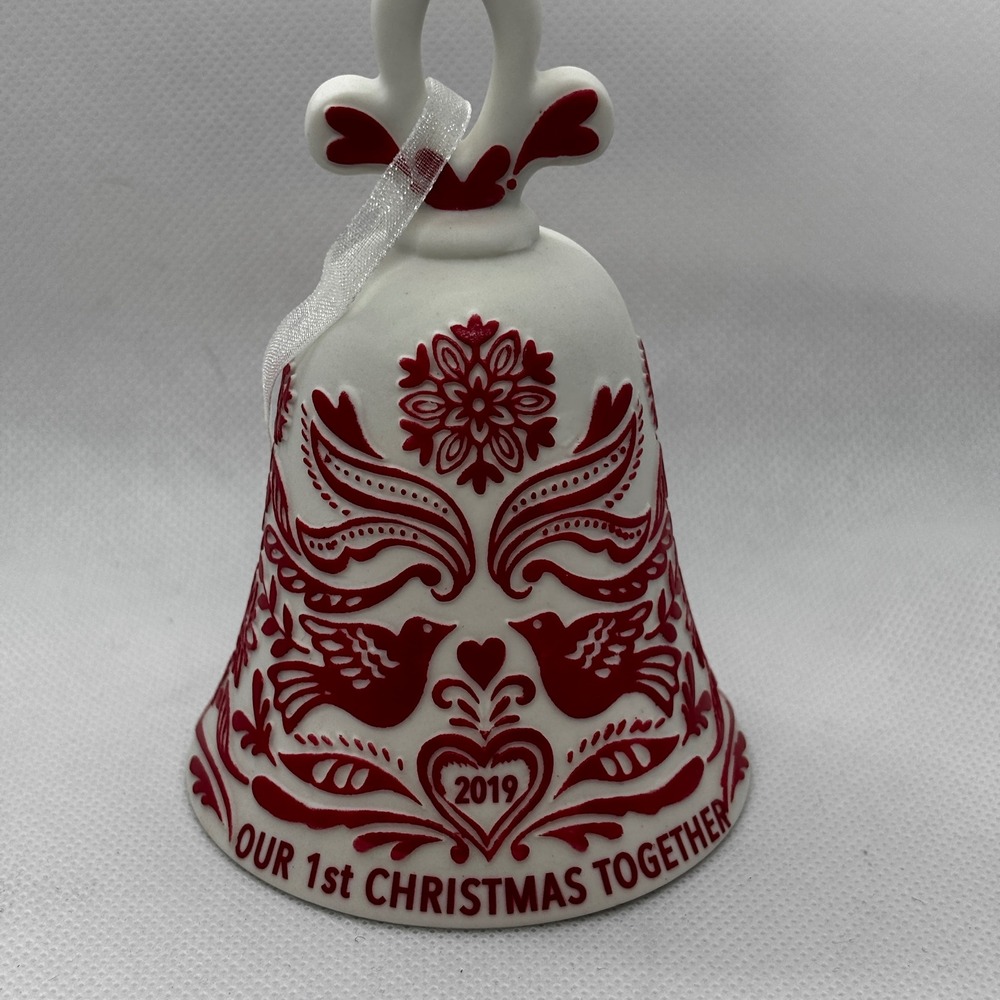 Hallmark Ornament 2019 Our 1st Christmas Together Bell White Red New